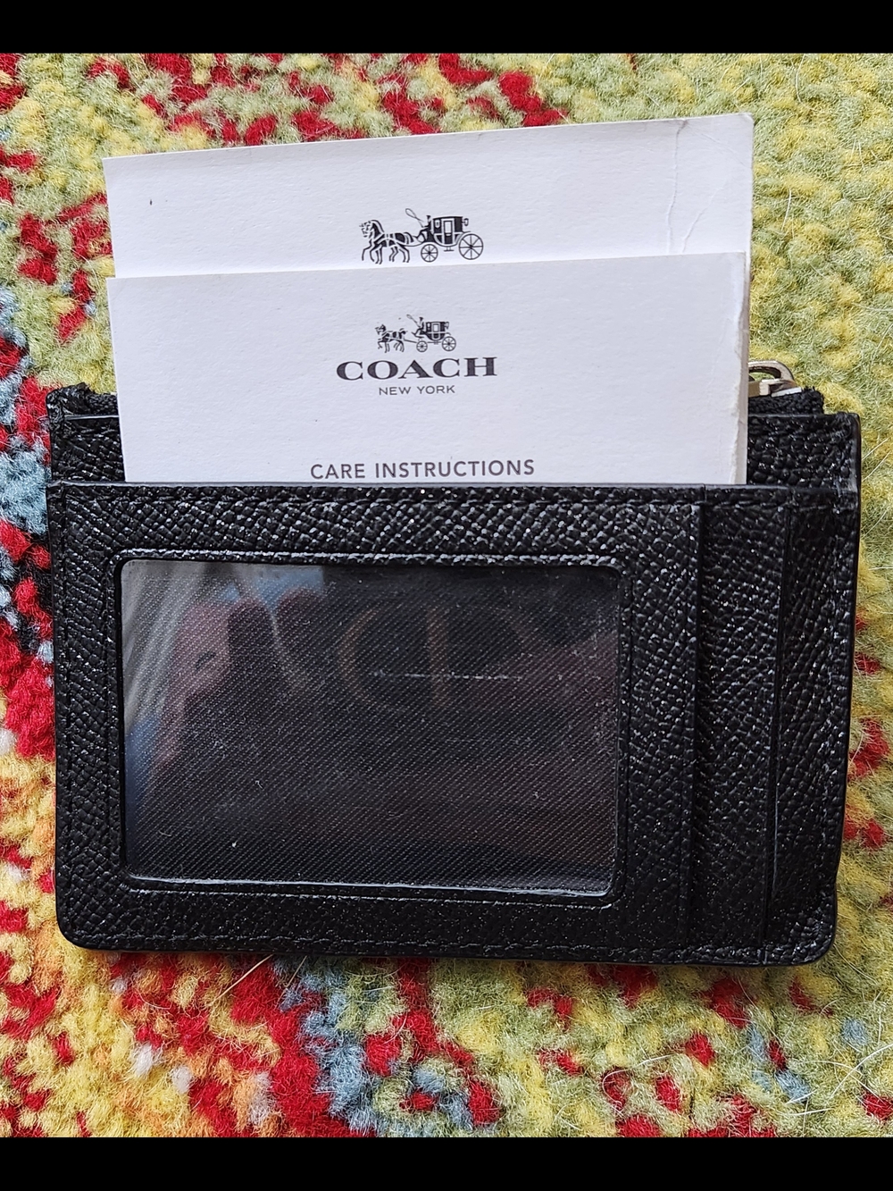 Coach Black Textured Leather ID & Card Sleeve
